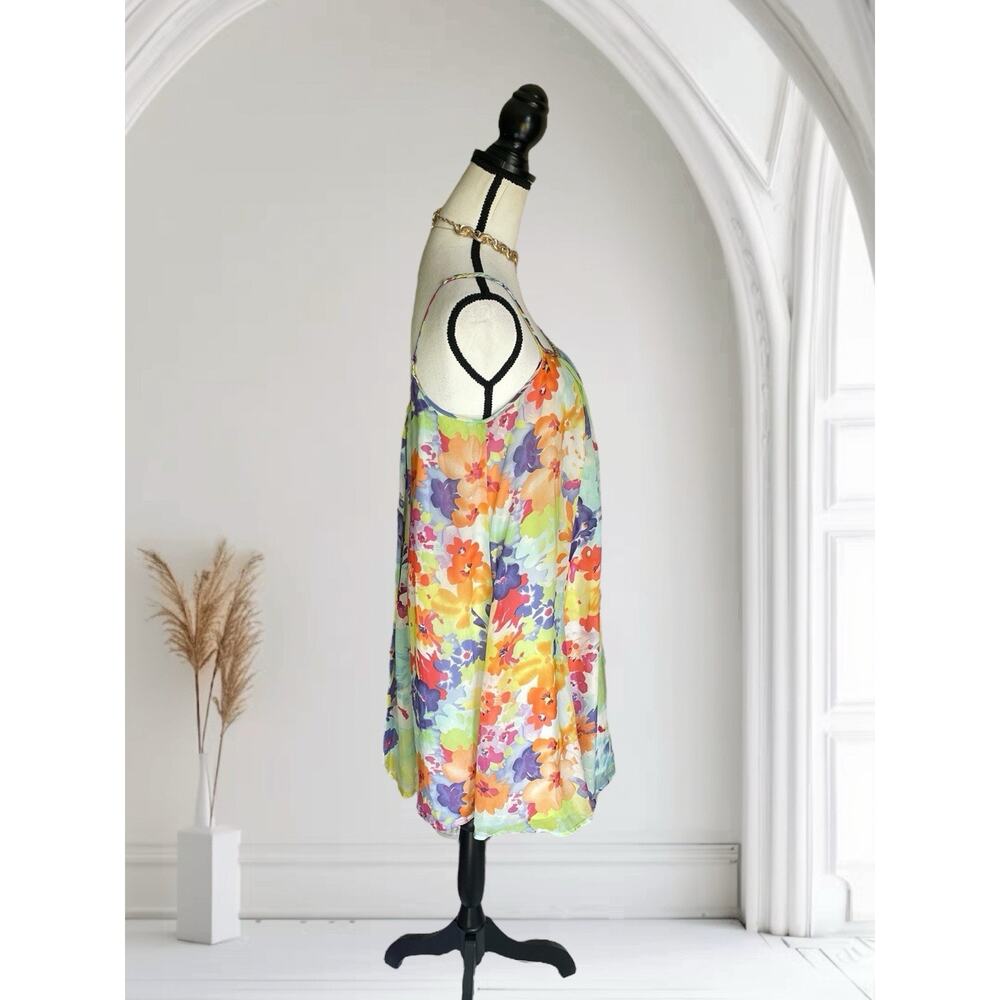 Charlie Jade Chiffon Tank Swing Floral Dress Multi Color EUC 100% Silk S 2 4 - Picture 8 of 11